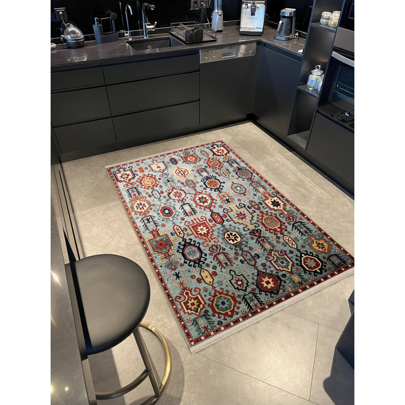Tapis décoratif multicolore bleu, Rectangle 3 pi 11,24 po x 5 pi 10,87 po