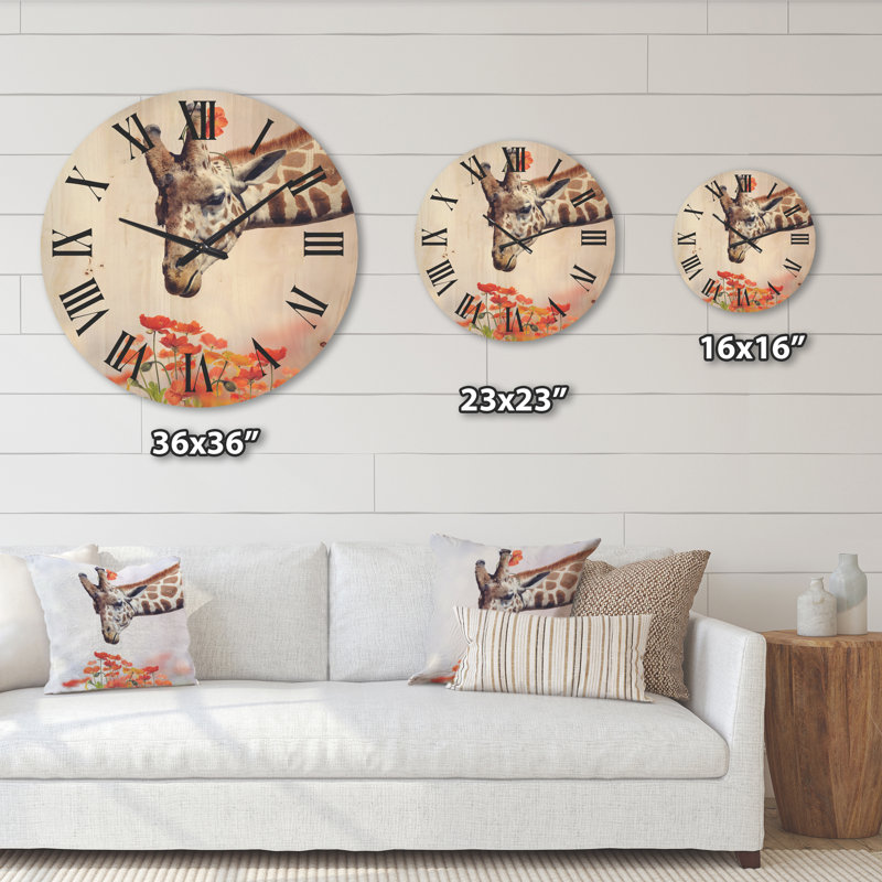 Portrait d'une horloge murale en bois Girafe II, Grand