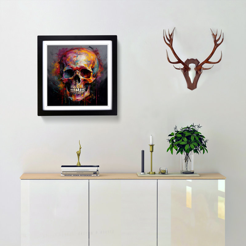 Skull Colour Field No.1 - Single Picture Frame Print on Wood, Black