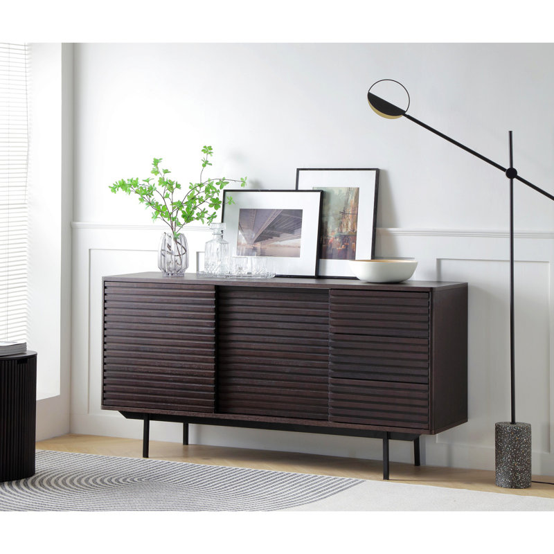 Buffet 62,4 po Mid Century Modern Buffet avec 2 tablettes et 3 tiroirs