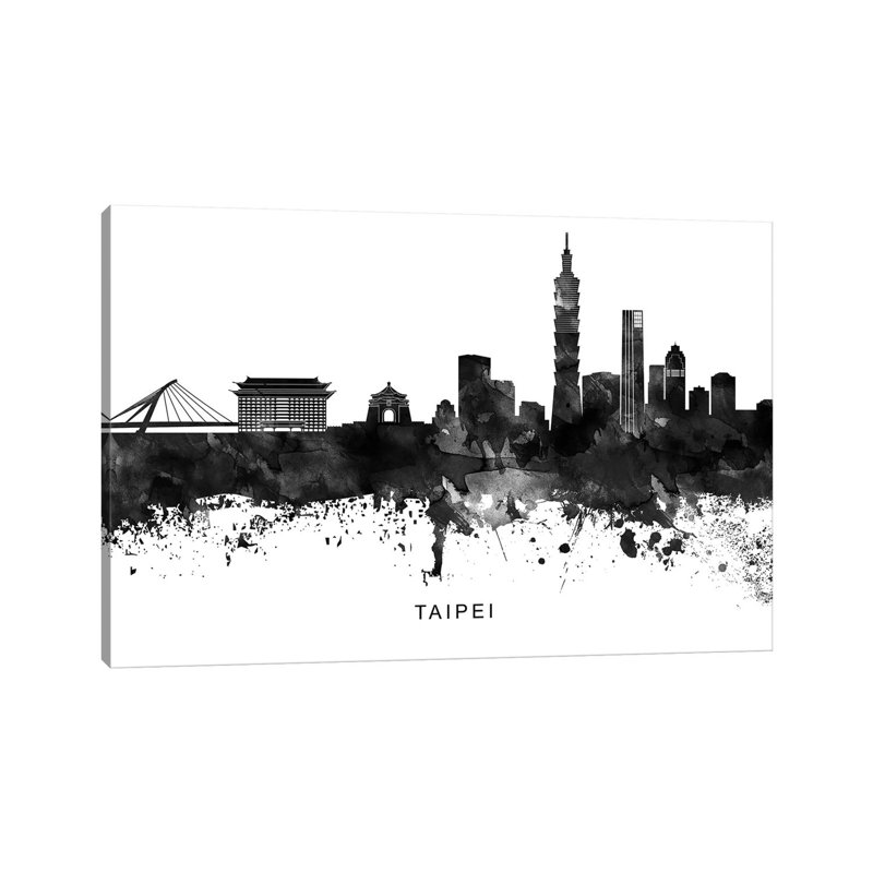 Taipei Skyline Black & White by WallDecorAddict - Wrapped Canvas Print, 66.04 cm H x 45.72 cm W