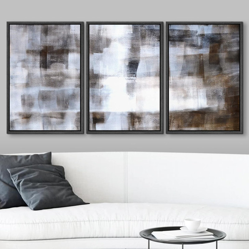 «Faded Grunge», blocs de couleur blancs et bruns, formes abstraites, art moderne chic ultra sur toile, impression de 3 pièces