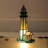 Small Tiffany Lighthouse Stained Glass Accent Table Lamp Night Light for Home Decoration (White Blue)