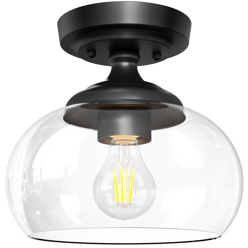 Semi Flush Mount Ceiling Light with Glass Shade, Matte Black