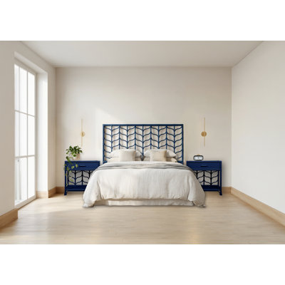 Ivy Twin Headboard And Nightstand Set – Navy Blue