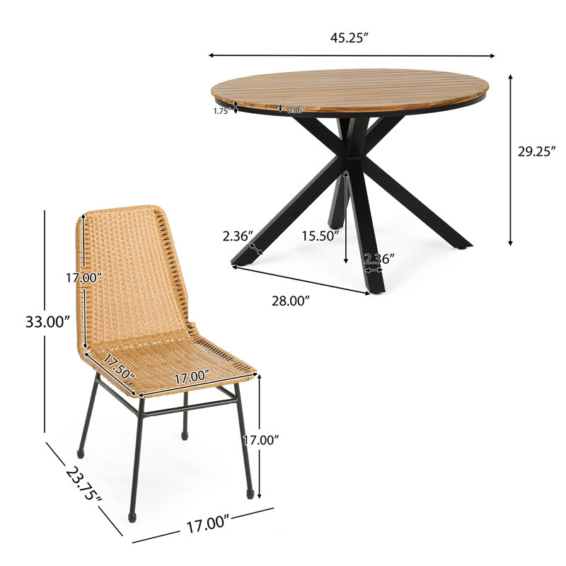 Ensemble de table et chaises de patio avec plateau en bois d'acacia