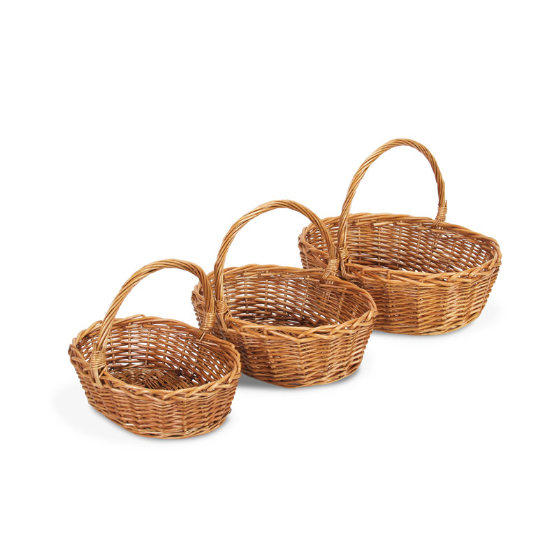 Ensemble de 3 paniers ovales en osier, Brun moyen