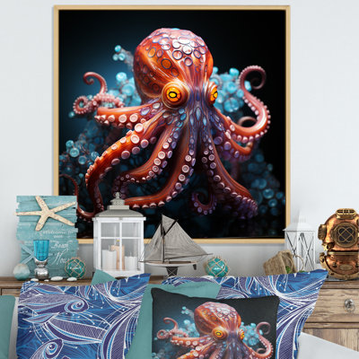 Impression sur toile de pieuvre, impression d'un animal océanique cosmique - pieuvre de style art cosmique I