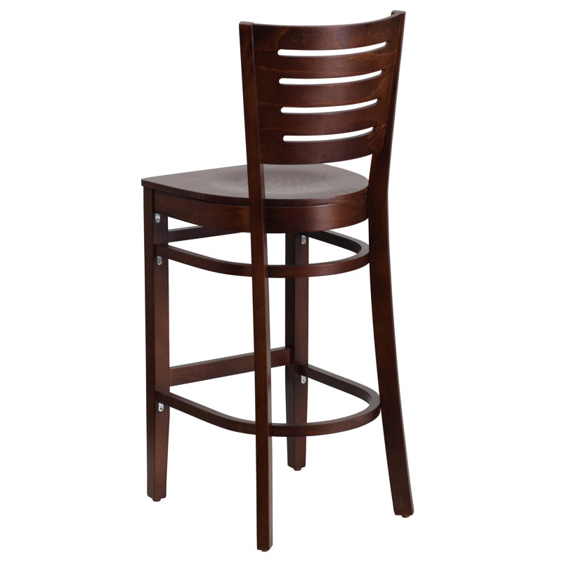 Kadircan Slat Back Wooden Restaurant Barstool, Walnut, 1