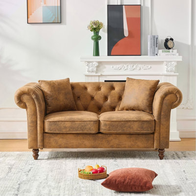 63"Chesterfield ‌tech Fabric Sofa,High-tech Fabric Roll Armrest Sofa,Upholstered Mid Century Modern Couch,2 Seater Couch for Living Room, Office, Apar