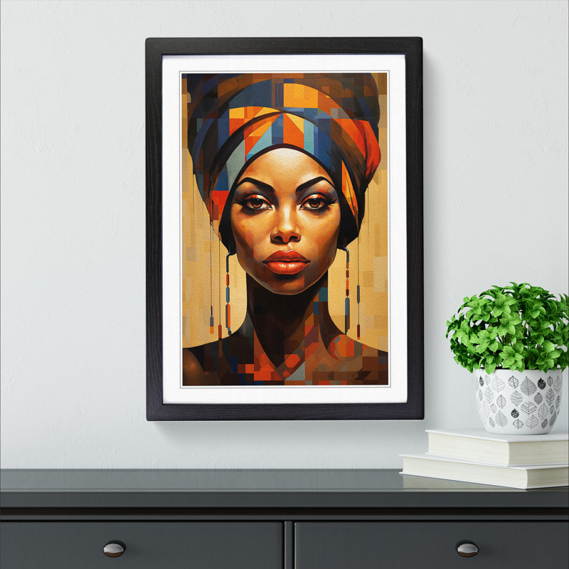 African Woman Geometric Framed Print, 46cm H x 34cm W x 2cm D, Black 