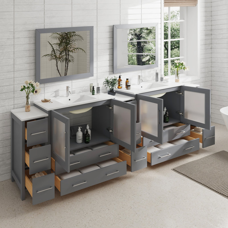  108" Double Bathroom Vanity Set with Mirror, Gray