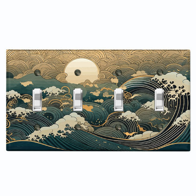 Blue Sea Waves Sunset Clouds Nature Themed 4 - Gang Toggle Light Switch Standard Wall Plate