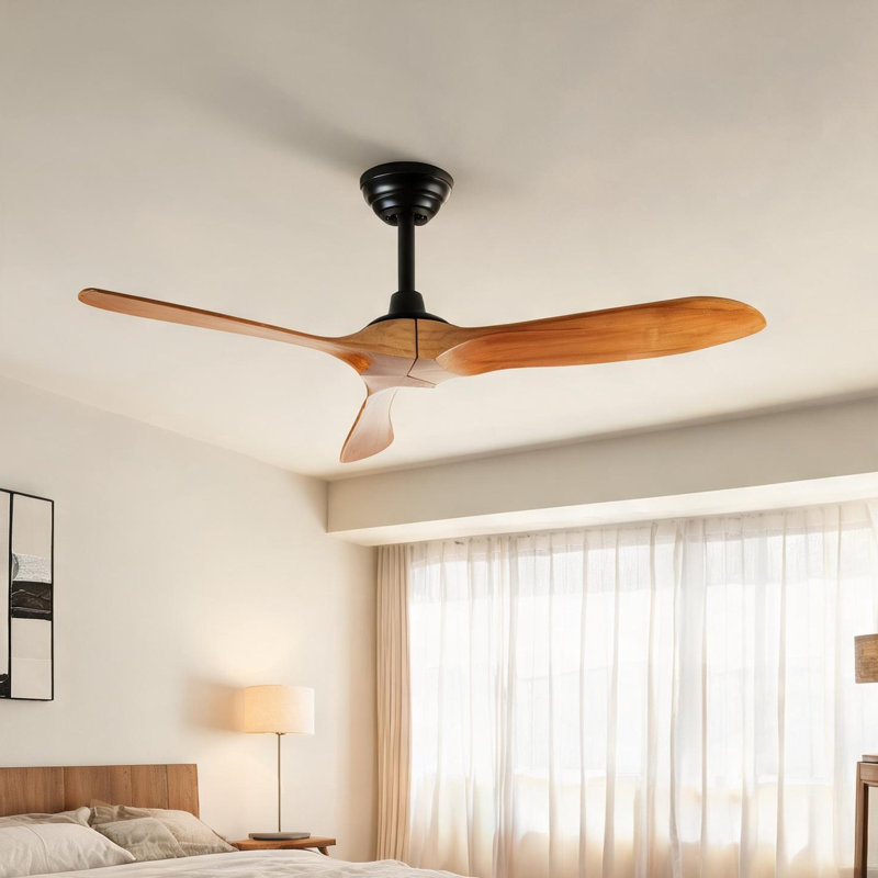 Ventilateur de plafond de patio et de chambre à coucher avec pales en bois massif, moteur à courant continu de 60 pouces télécommandé