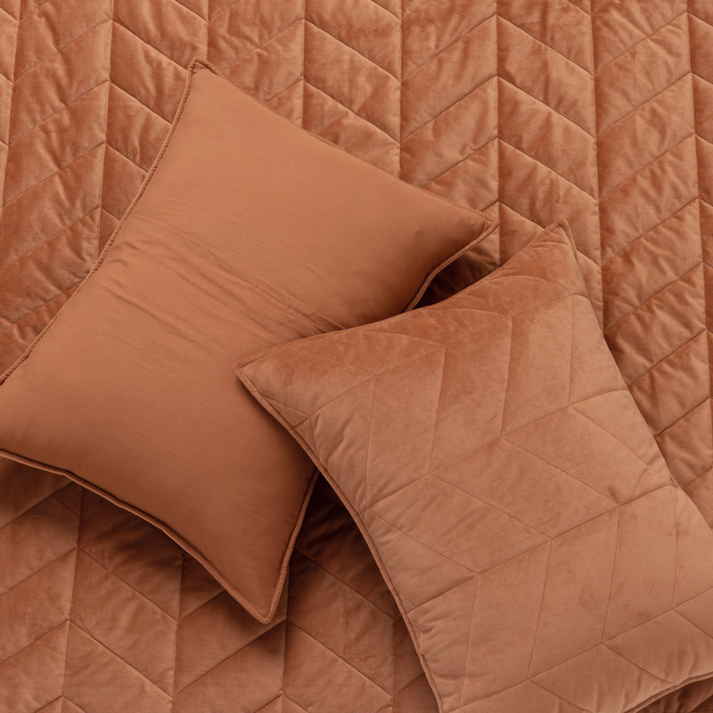 Ultra Soft Velvet Quilt Set, King Quilt + 2 King Shams, Burnt Orange