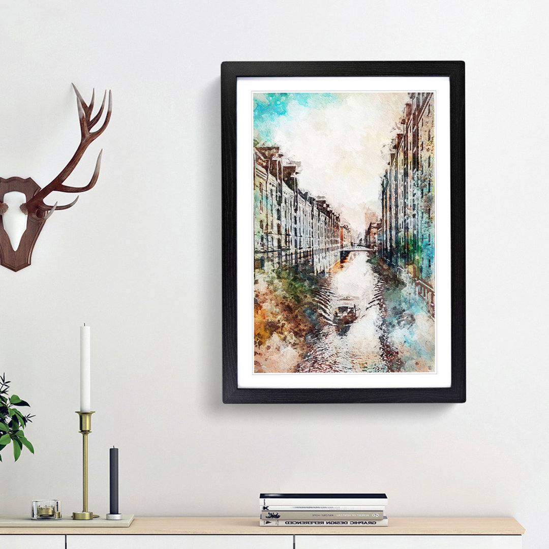 Canal Boat in Hamburg Germany in Abstract - Picture Frame Painting Print