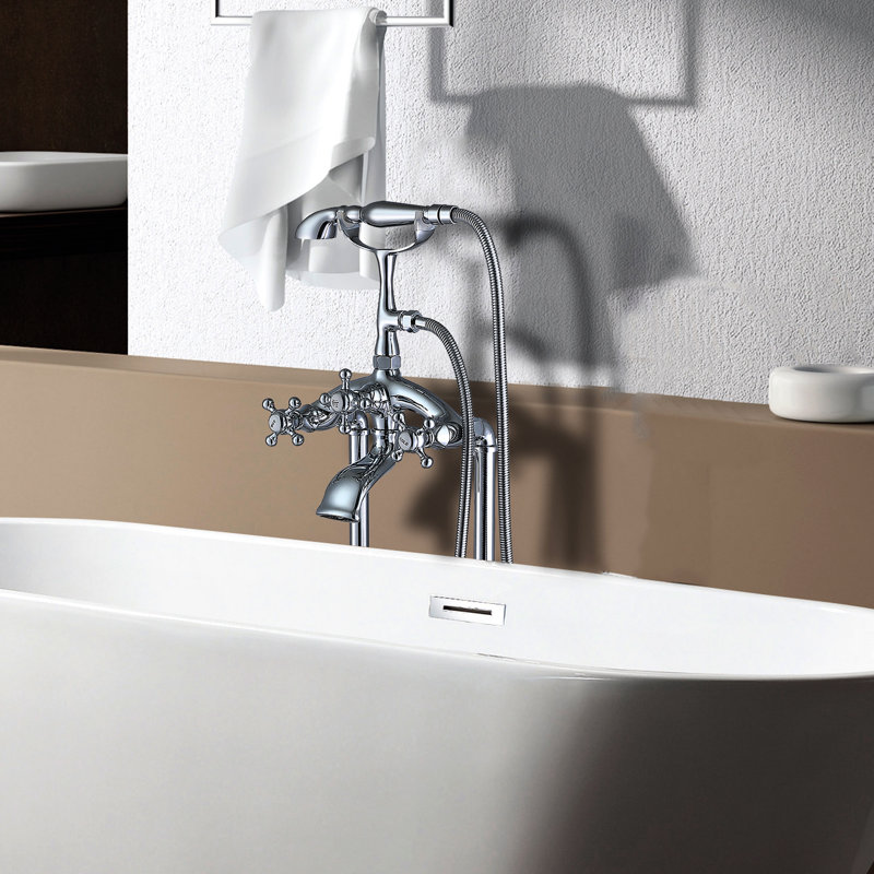 Bathtub Faucet With Handheld Showerhead - Freestanding Design, Finish, 40 In Depth, And Reliable Hand Shower Metal, 10 Width, Height, 13 Lb Complete Retail Box Instruction, Full Coverage Spray For