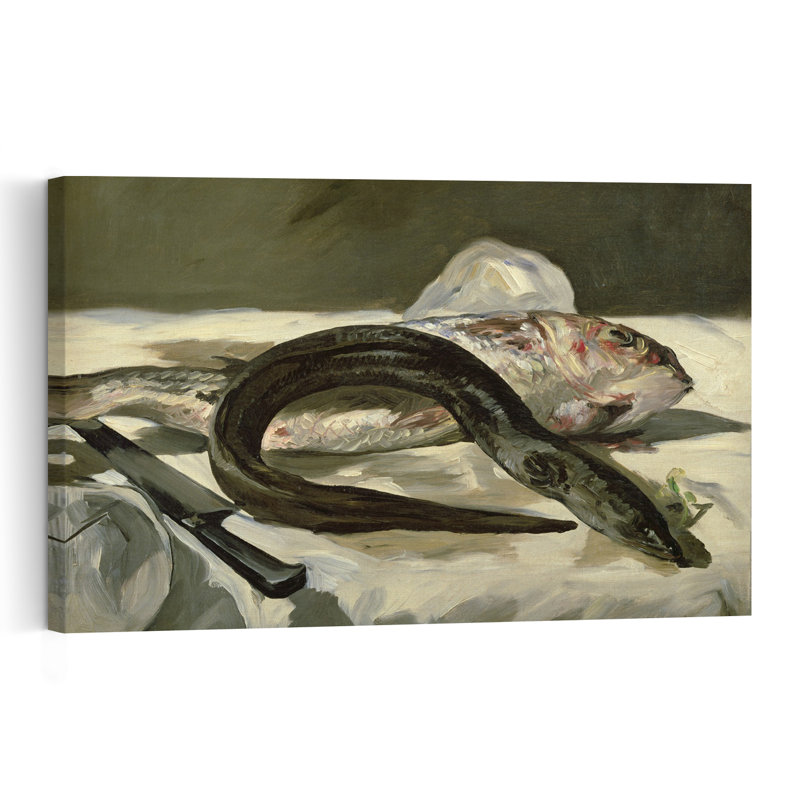 Anguille et rouget, 1864. Estampe murale abstraite contemporaine représentant un poisson., H 24 po x l 36 po