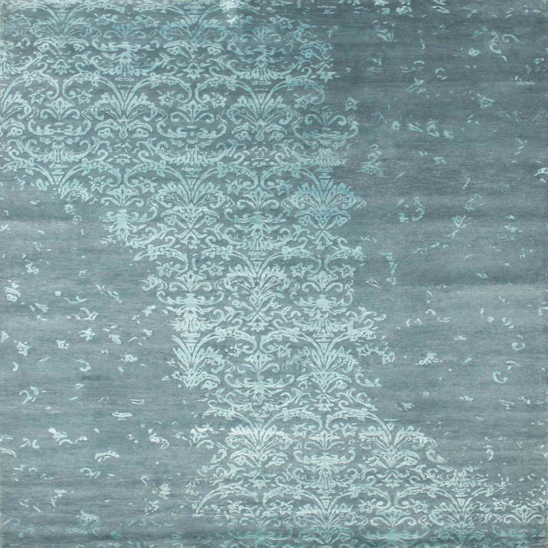 Tapis décoratif gris contemporain, Carré 7 pi