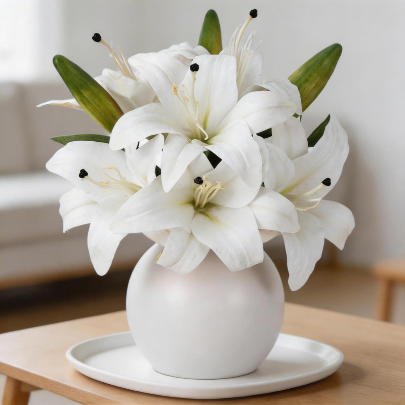 Ensemble de 2 fleurs de lis artificielles blanches - lis en soie réaliste, fleur décorative, arrangement floral, décoration de maison et de mariage, centre de table floral