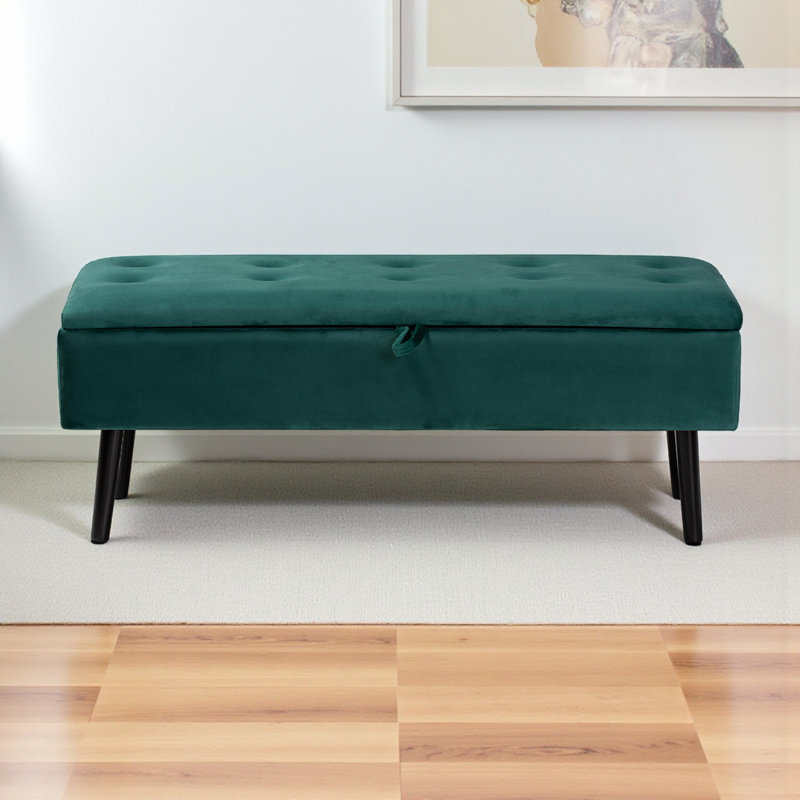 Banc de rangement à couvercle rabattable Troutville, Velours vert