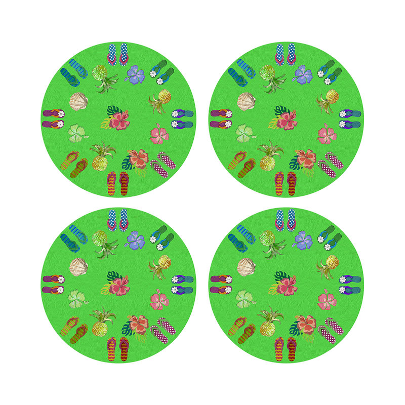 Winter In Florida Vegan Leather Round Pebble Placemat, Bright Green