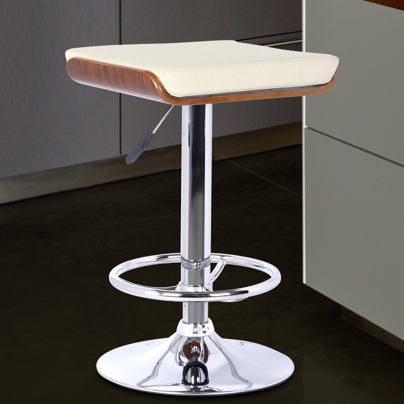 Swivel Upholstered Adjustable Height Counter Stool with Solid Wood Frame, Cream
