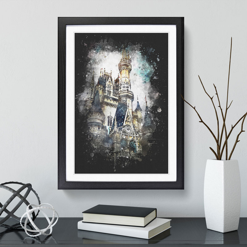 Magic Kingdom In Orlando Florida Paint Splash - Picture Frame Graphic Art, 45cm H x 33cm W x 2cm D, Black Framed