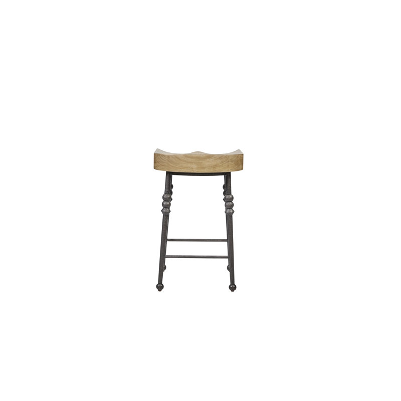 Tabouret à hauteur de comptoir en forme de selle de cajou avec placages Siège industriel à base en métal pour îlot de cuisine