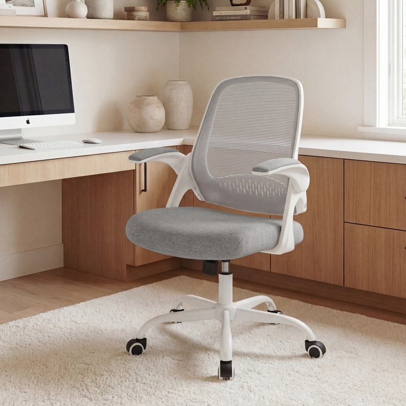 Ergonomic Mesh Home Office Chair with Armrests, Space-Saving Design and Steel Base, Gray, Steel