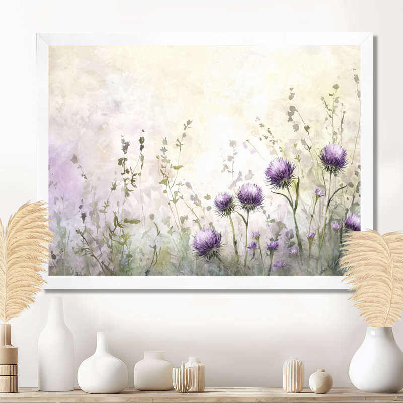 «Thistle Blooming In The Meadows II», reproduction sur toile, Reproduction encadrée d'une seule photo sans pass, Blanc