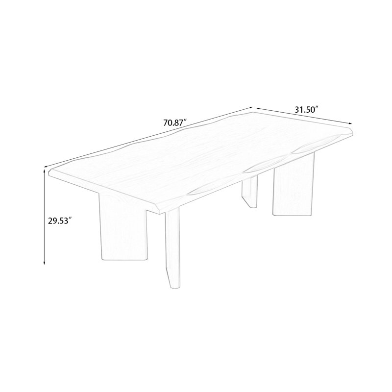 Table de salle à manger rectangulaire en bois massif brun, H 29,53 po x L 70,87 po x l 31,5 po