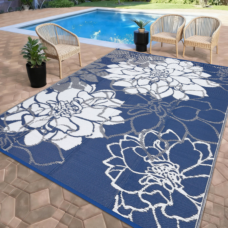 Floral Machine Printed Area Rug, Navy Blue, Runner 274 x 549 cm