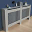 Haut radiateur en bois avec armoire en bois et grandes lattes horizontales grises-111001763