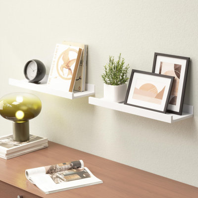 Floating Shelves Wall Mounted Set Of 2, Modern White Shelves For Bedroom, Nursery Shelves With Lip, Display Picture Ledge Shelf- White
