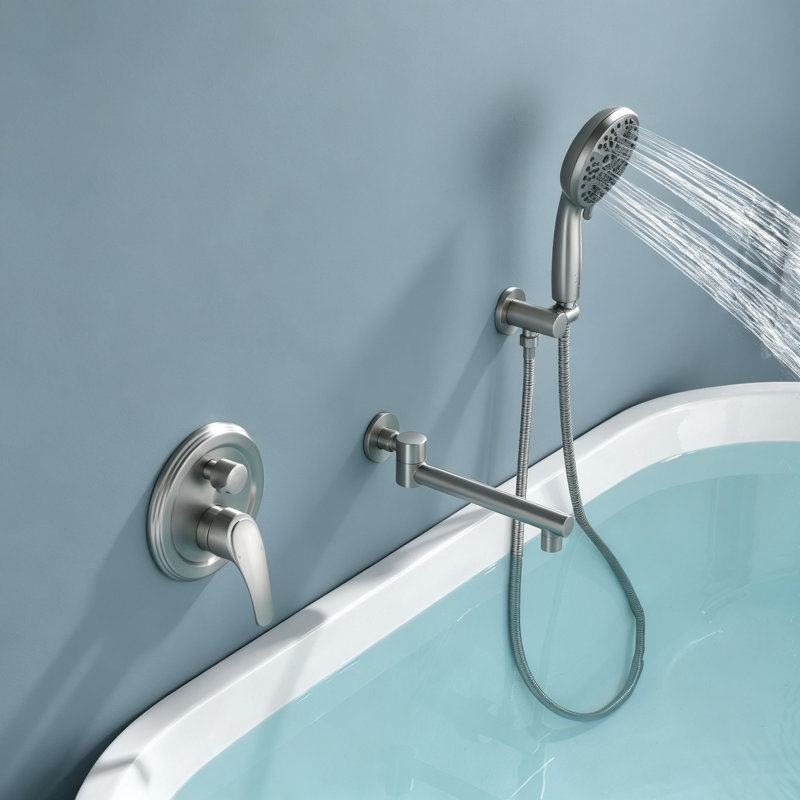 Robinet de baignoire mural avec pomme de douche à main Topcraft, Brushed Nickel