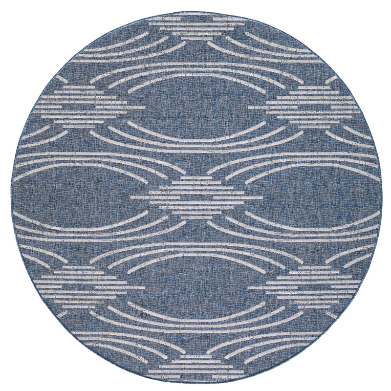 Tapis intérieur / extérieur bleu / gris Hodder, Rond 7 pi 10 po