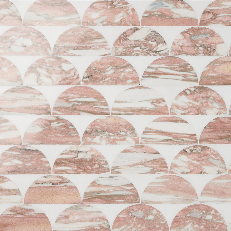 Halfmoon 8.97" x 11.96" Marble Mosaic Wall & Floor Tile, Rosa
