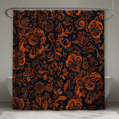 Rideaux de douche orange à motif floral très longs