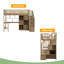 Lit mezzanine simple en bois avec bureau intégré, DEL, tablettes de rangement, armoires et escalier-83891781