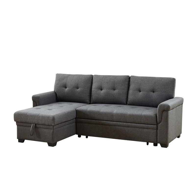 Canapé-lit modulaire réversible 84 po en lin gris foncé avec méridienne de rangement