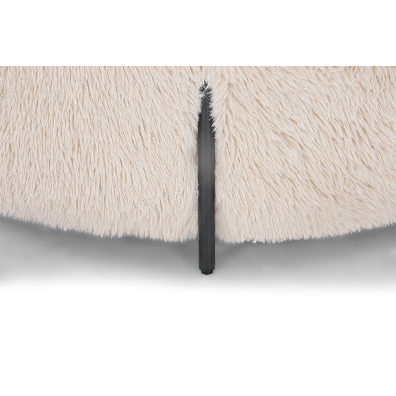 Cori 39" Wide Round Storage Ottoman, White Faux Fur
