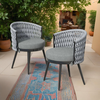 Modern Outdoor Dining Chair Set - Weather-Resistant Rope Design with Thick Cushions (Set of 2)