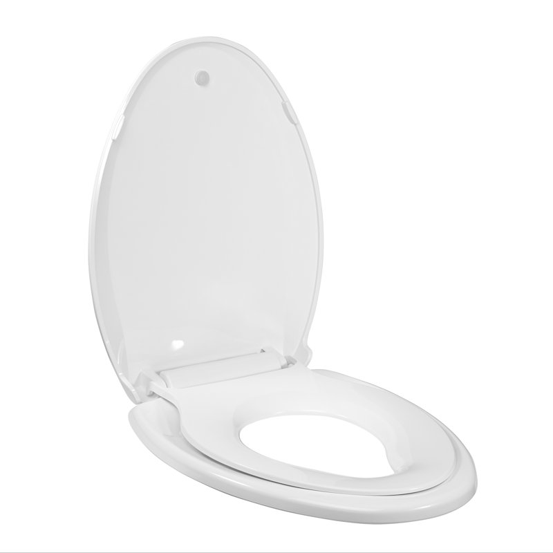 Siège de toilette allongé avec siège pour tout-petit intégré, siège de toilette familial en blanc brillant