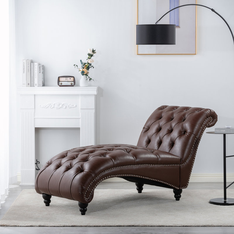Chaise longue capitonnée sans accoudoirs avec garniture cloutée, Marron foncé