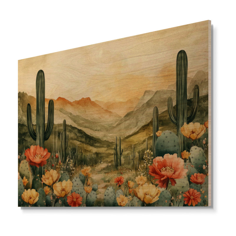 Jardin des épines du désert - Décoration murale en bois du sud-ouest, H 30 po x l 40 po, Rectangulaire