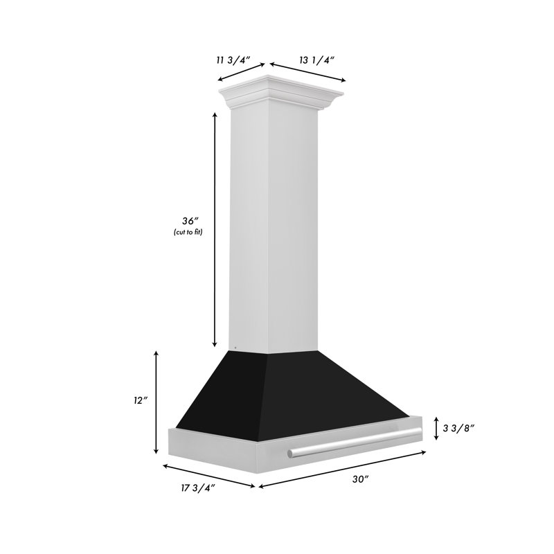 30" Stainless Steel and Black Matte Wall Mounted Range Hood