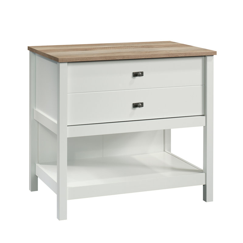 Engineered Wood Coastal Lateral File With Lower Shelf, White, Natural/White