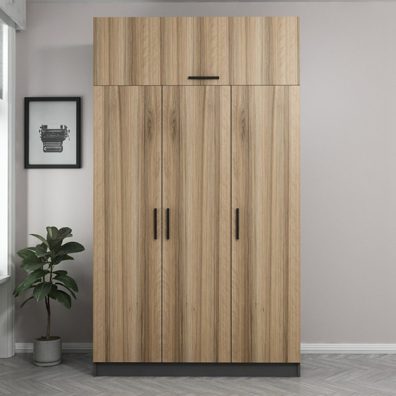 Armoire moderne avec de nombreuses tablettes, couleur anthracite et dorée, 53,1 po x 92,5 po x 20,5 po | 100% panneau de particules enduit de mélamine, épaisseur: 0,7 pouce | Solution de rangement élégante et fonctionnelle pour toute chambre à coucher