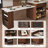 Expandable Kitchen Island With Dining Table, Marble-Grain Countertop, Power Outlet, Mobile Storage Cart, And Walnut Finish